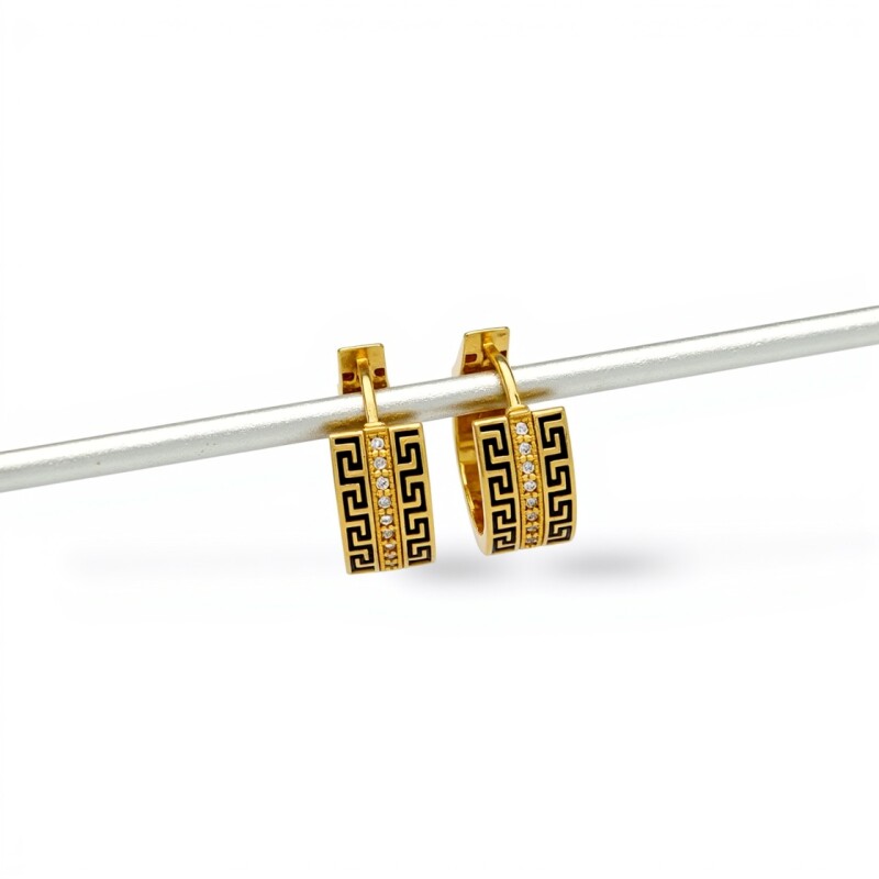 Caravanas aros Greca de oro - Oro bajo - Zirconia- CA8084 conpiedra