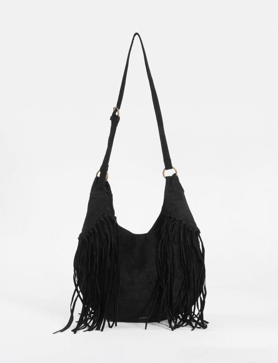 Cartera bandolera suede con flecos - negro 