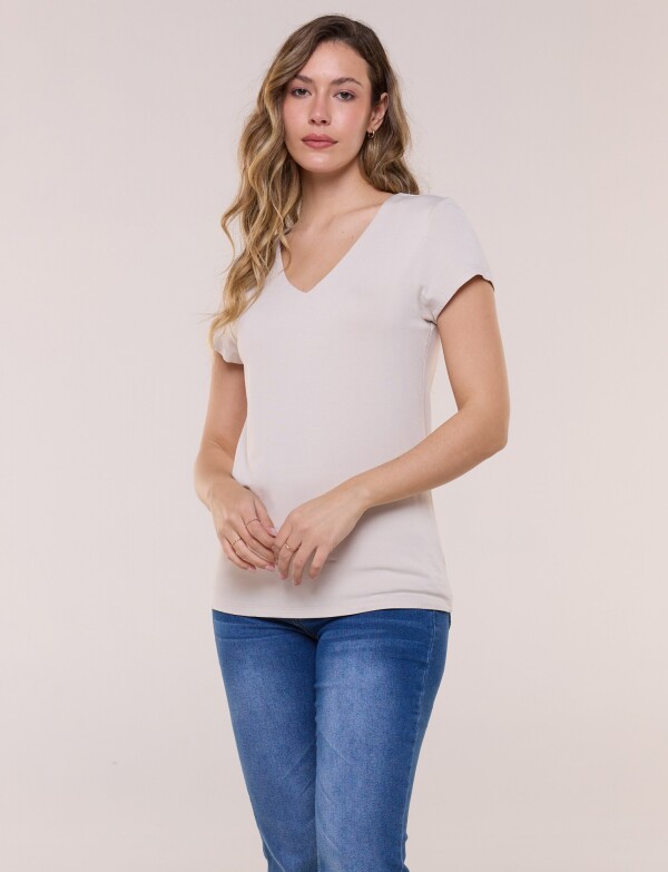 Remera Basica Manga Corta Esote V BEIGE CLARO