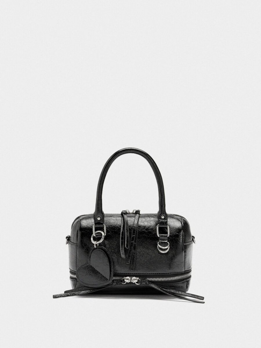 Bolso Tote Efecto Craquelado Con Colgante negro
