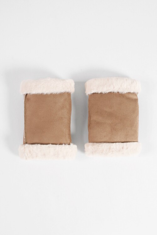 Mitones de suede con pelo topo
