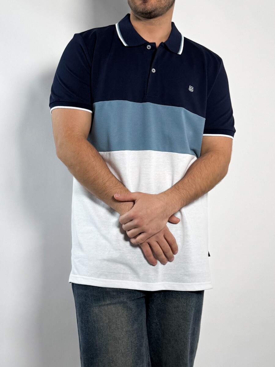 Remera polo pique combinada Costa - Azul 