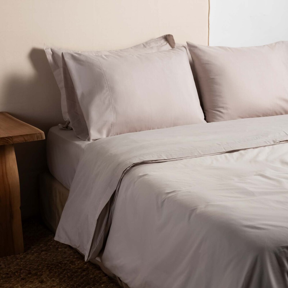 JUEGO SÁBANAS KING ALGODON-Y-POLIESTER NATURAL-BEIGE CHAMBRAY BEIGE