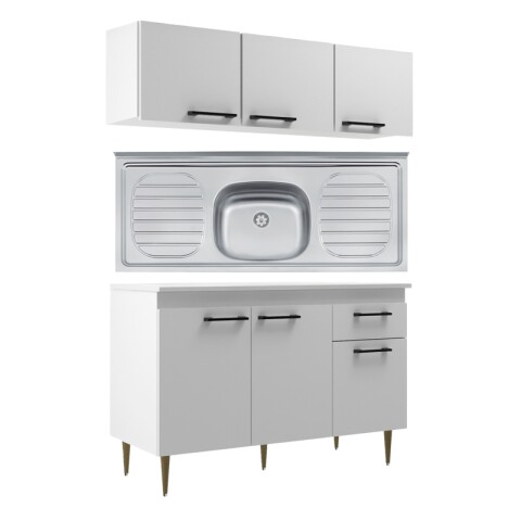 Bajo Mesada + Aereo 3 Puertas + Mesada en Acero Tramontina - Blanco Bajo Mesada + Aereo 3 Puertas + Mesada en Acero Tramontina - Blanco