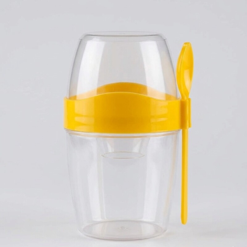 Recipiente Lunchera Para Ensalada Con Cubiertos Y Aderezo Amarillo