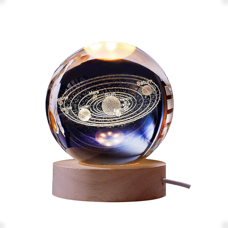 Lampara Veladora Bola de Cristal de 6 CM con Led y Base de Madera Galaxia