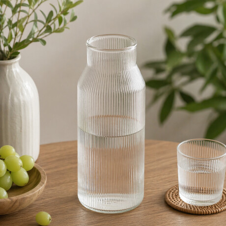 Botella de vidrio facetado de 1.2L con tapa de bambú Sc