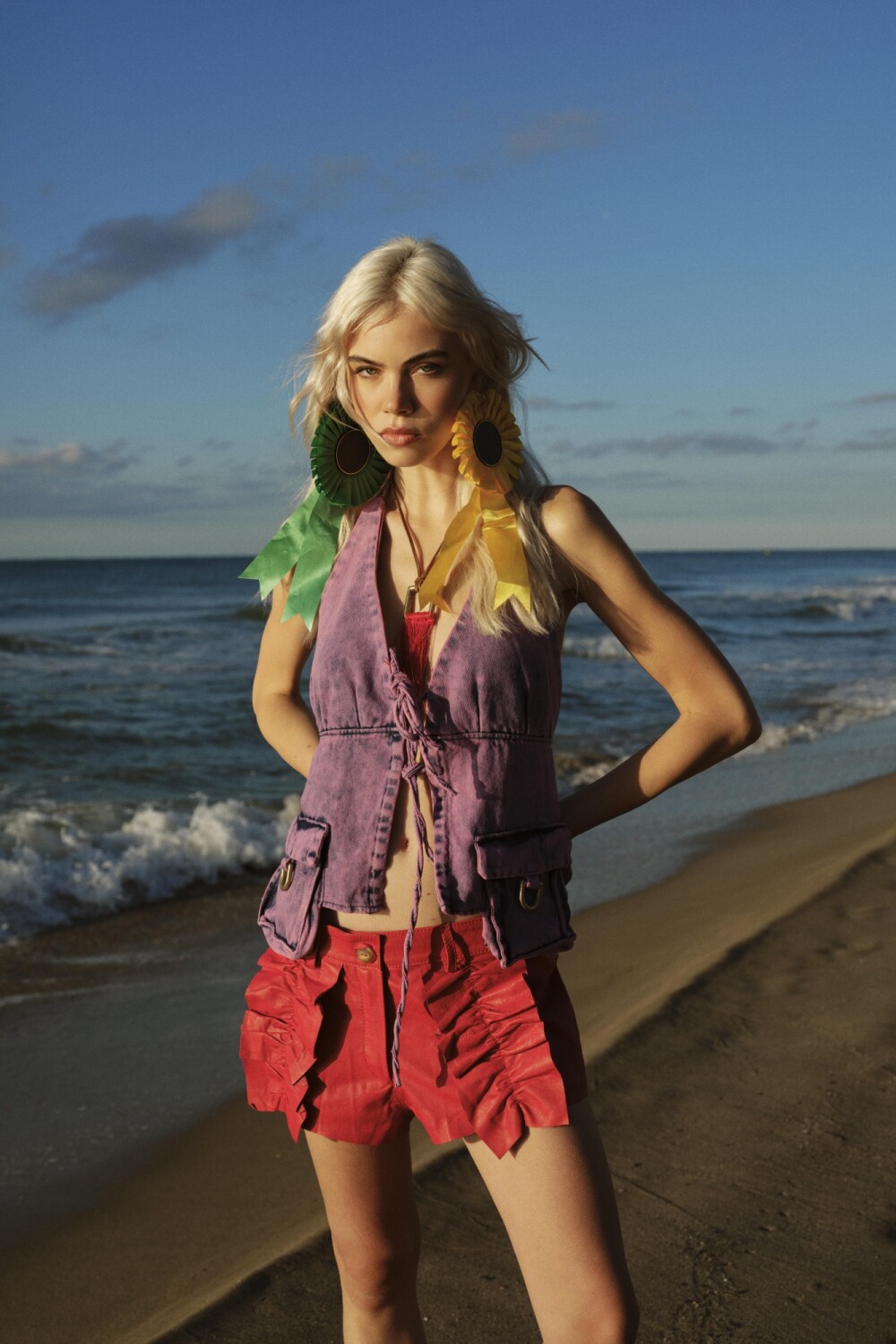 Rosette Leather Shorts Rojo