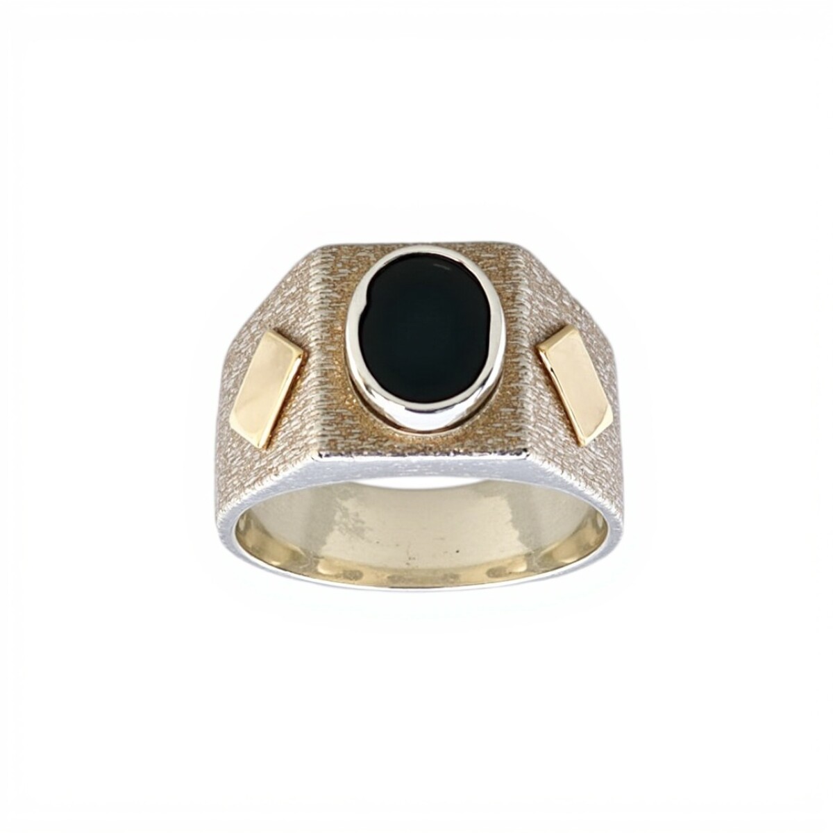 Anillo Mesa-Plata y Oro-Piedra Onix-AN5176 - conpiedra 
