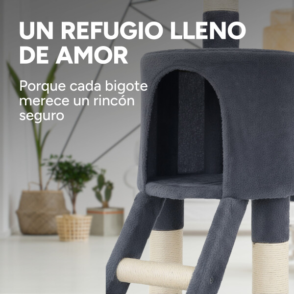 Rascador Torre 5 Niveles En Felpa Y Sisal Para Gato Juego Color Variante Gris Oscuro