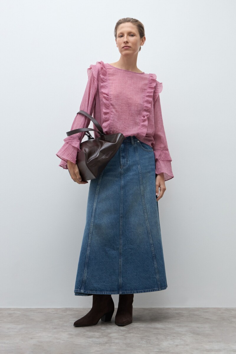 Blusa boho con volados bordo