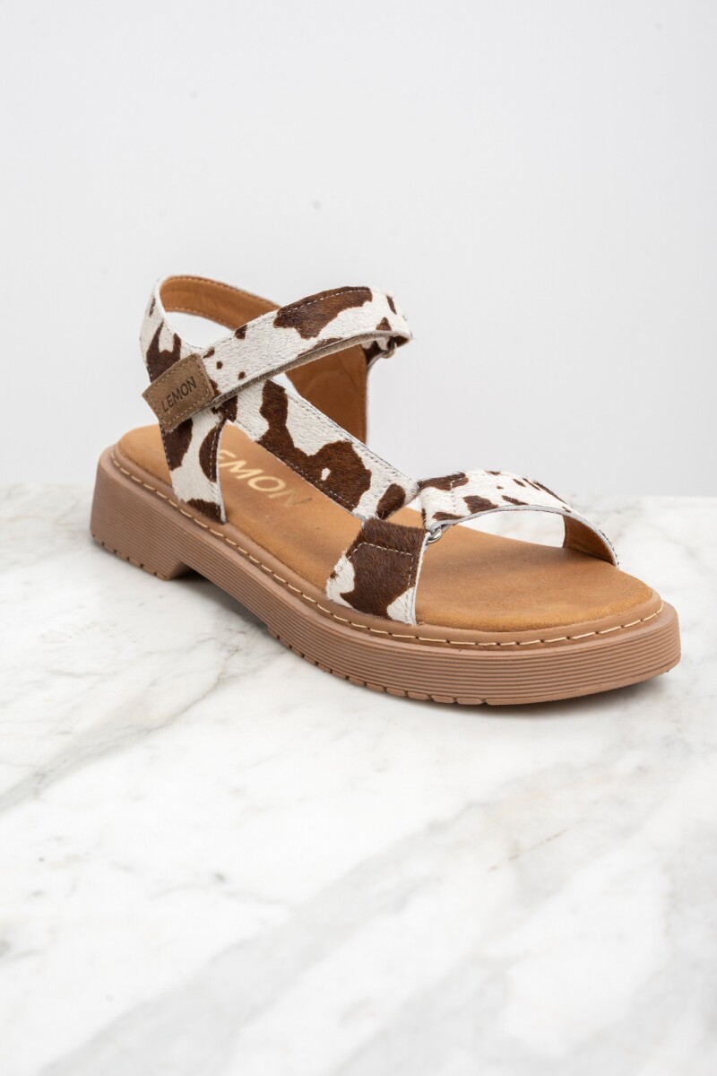 Sandalia Animal Print Vaca Marrón