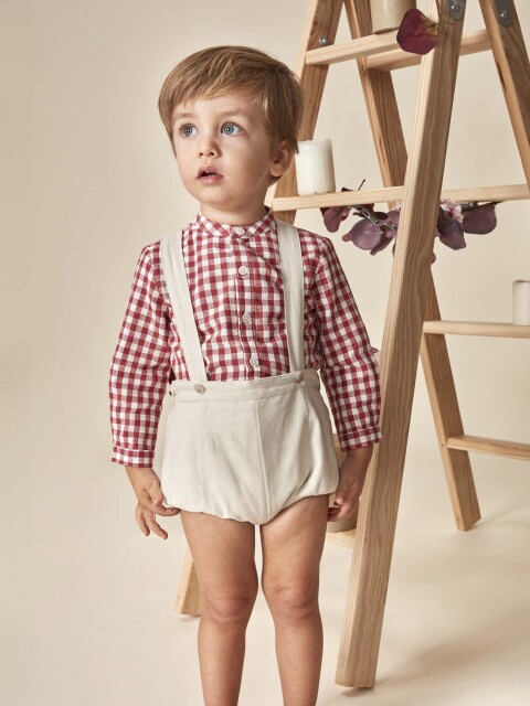 Pantalon Corto Con Tirantes Piedra