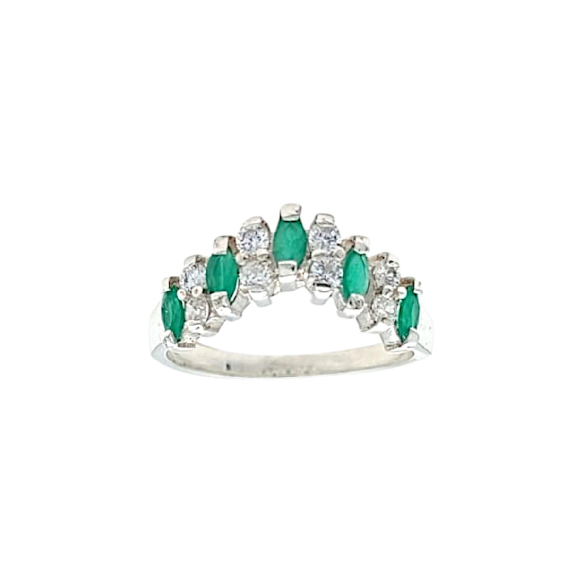 Anillo Escalón-Plata 925-Con Esmeralda y Zirconia-AN4607 - conpiedra 