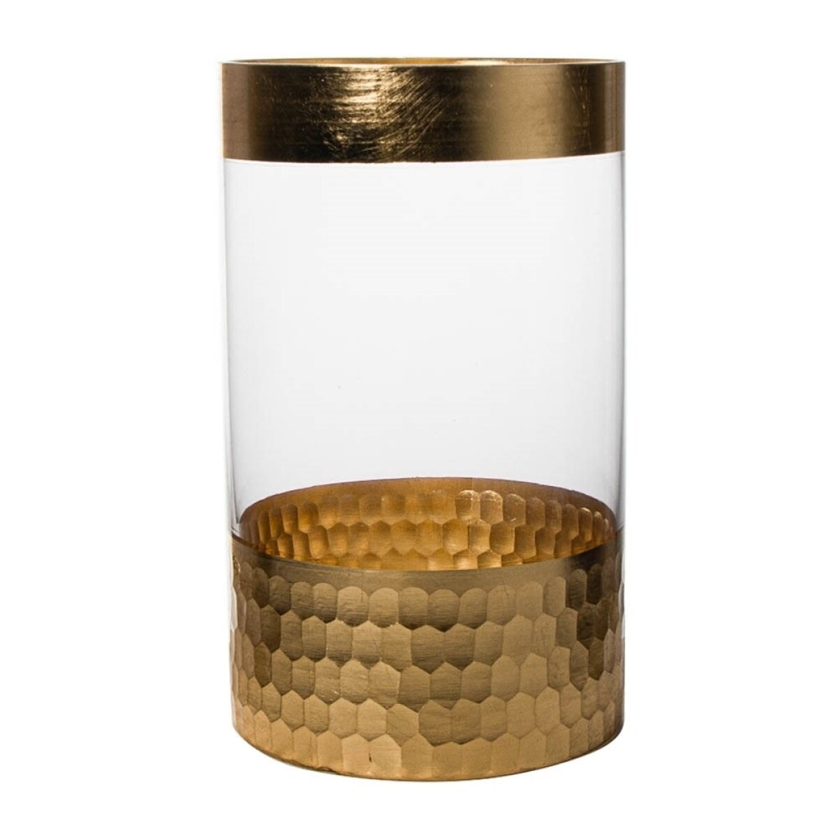 FLORERO VIDRIO TRANS. D15x25CM DORADO 