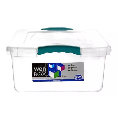 Caja Organizadora Plástica Wenbox 15L Tapa c/Clips Laterales Transparente