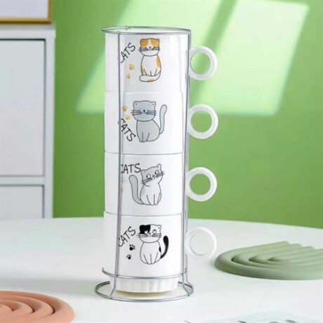 Set de tazas de cerámica de gatito con soporte Sc
