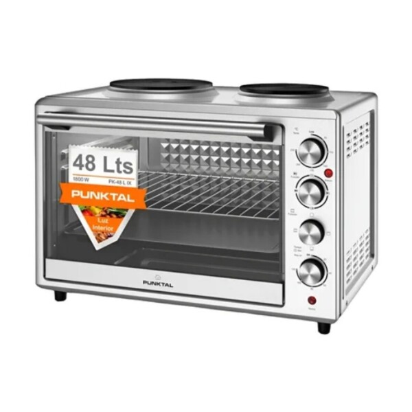 HORNO ELÉCTRICO 48 LTS. - 2 HORNALLAS - LUZ - INOX. acero inoxidable