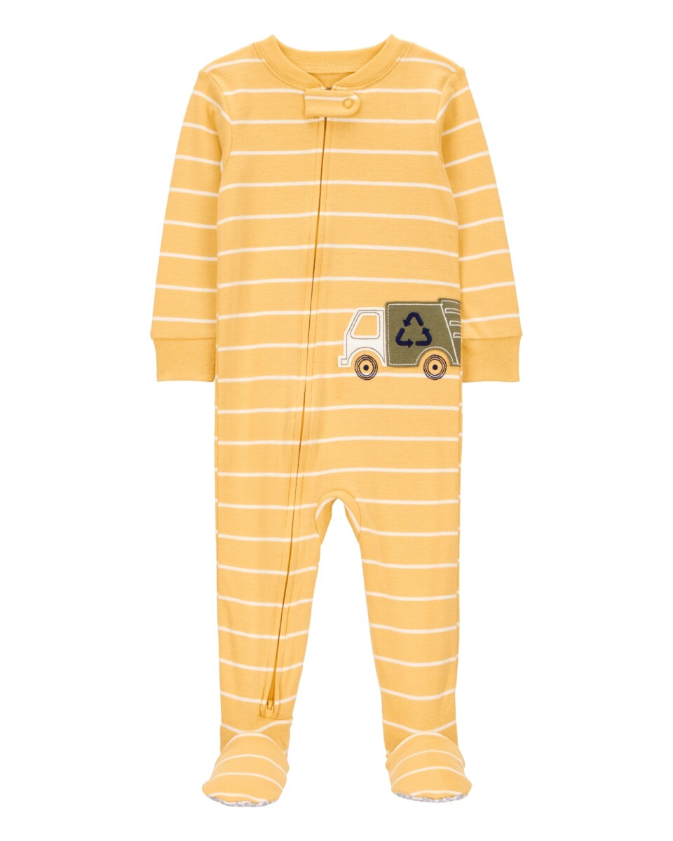 Pijama una pieza de algodón, con pie, estampa camión reciclador 