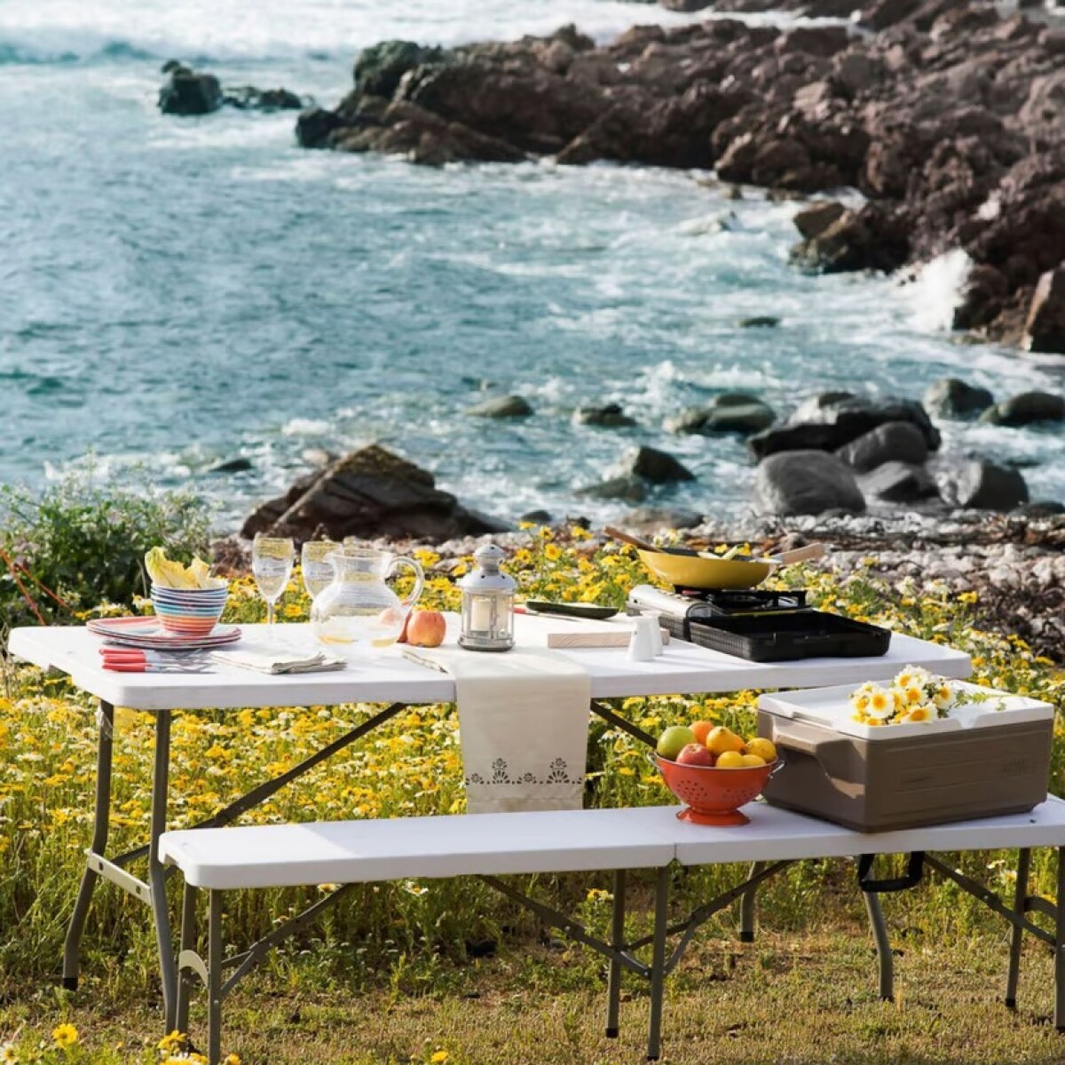 Mesa de Exterior Plegable 180 cm para 8 Personas - Tipo Maleta, Plástico y Acero 