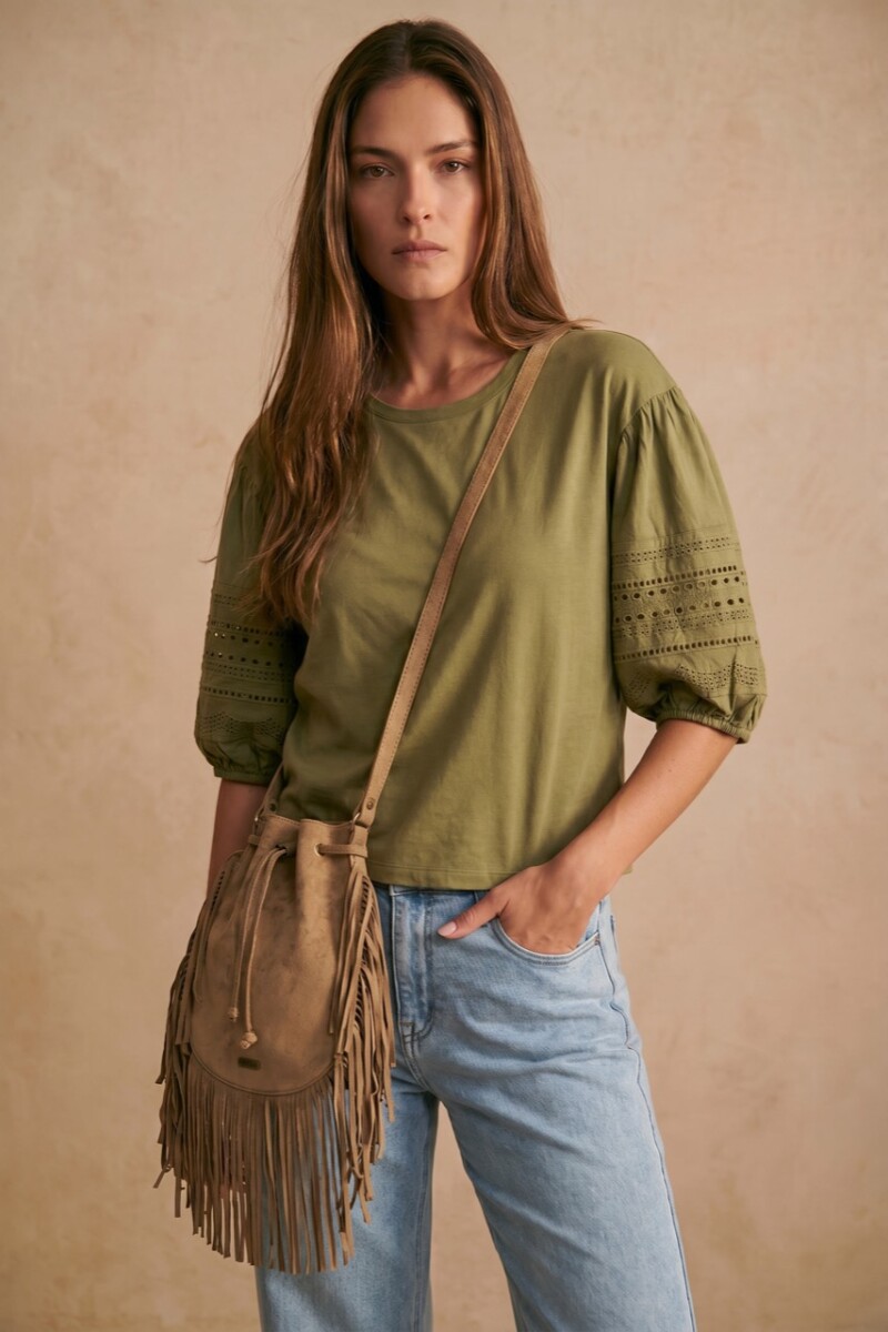Remera Algodón Combinada Oliva