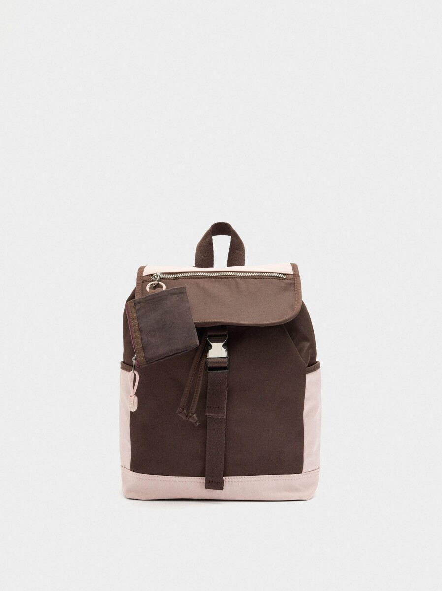 Mochila Color Block Con Nylon - burdeos 