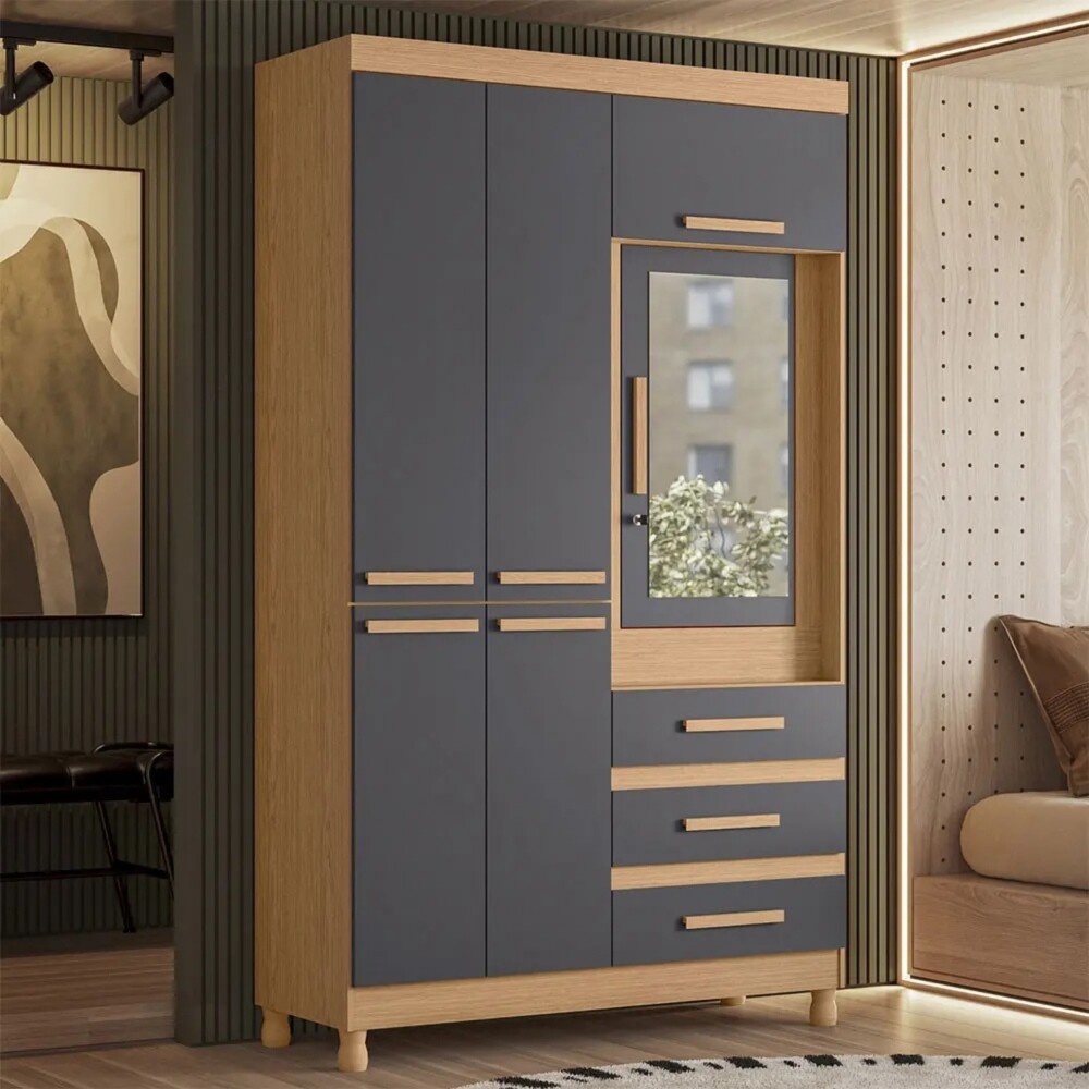 Ropero con Espejo 6 puertas 3 Caj - Fusión Infinite Negro