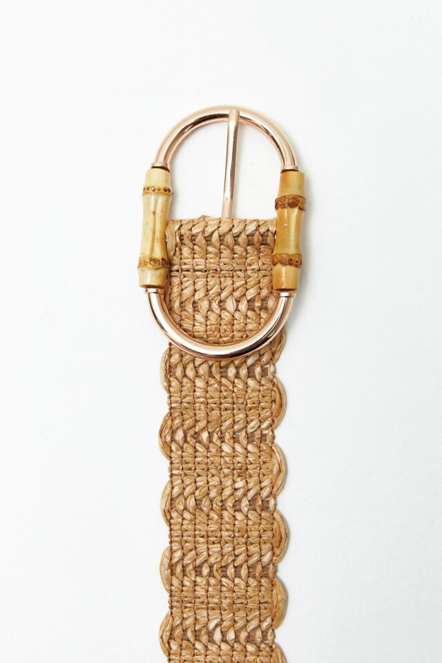 Cinturón de rafia hebilla metálica beige