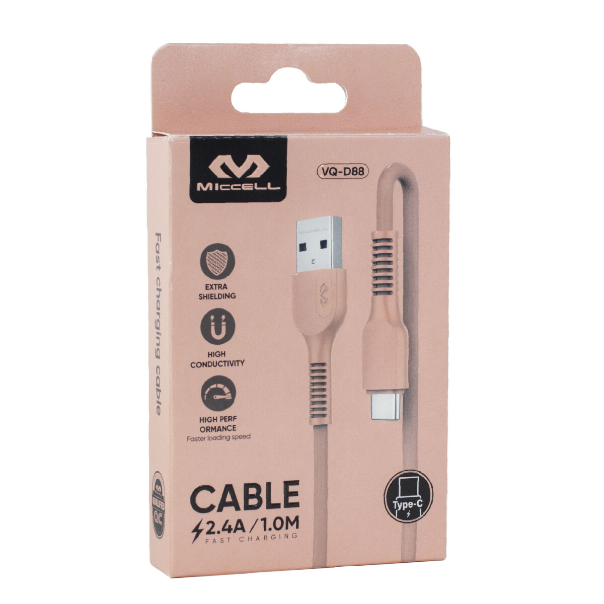 Cable Tipo C Miccell 2.4a 1.0m Naranja 
