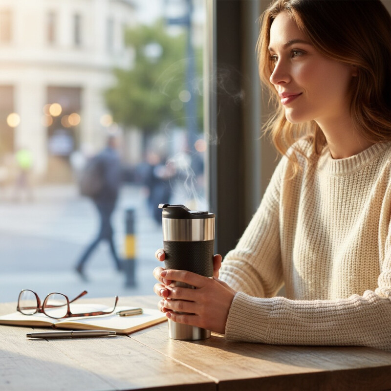 Cafetera Manual Prensa Francesa de Viaje Termica 500ml Silver