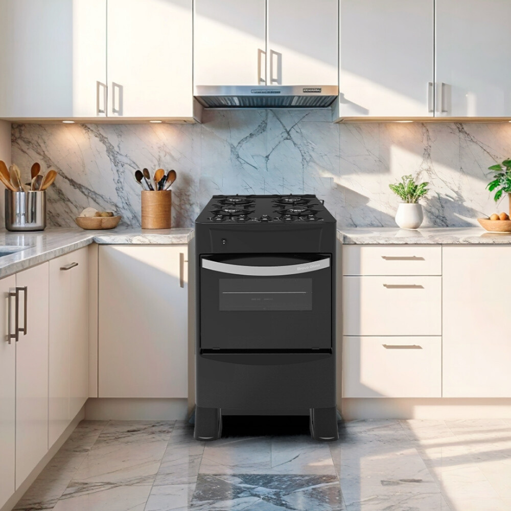 COCINA TOKYO BRAVO GLASS 4H NEGRO C/ENCEN HORNO 50 LTS LIMPIA Unica