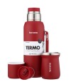 Kit Termo 1Lt Con Base De Silicona + Mate De Acero Tradicional Rojo