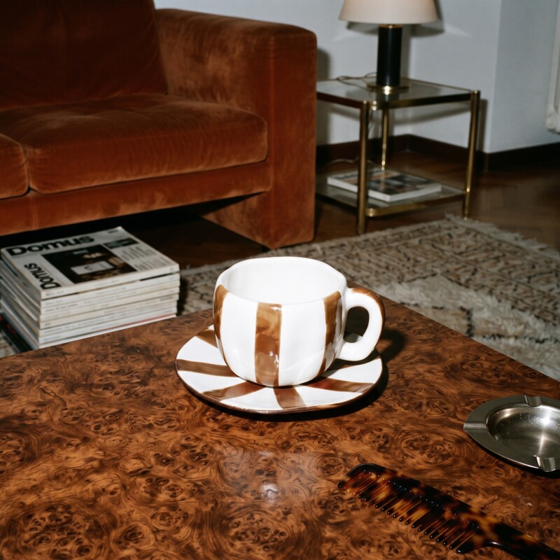 Taza de cerámica con platito Diagonal Marrón