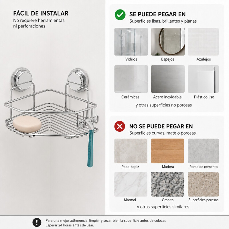 Organizador de Baño Esquinero con Ventosa de Acero de Carbono Future - Plata Organizador de Baño Esquinero con Ventosa de Acero de Carbono Future - Plata