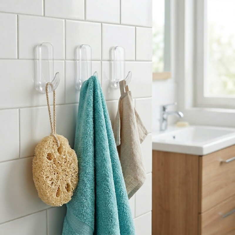 Gancho rectangular x3 de cristal con adhesivo P TRANSPARENTE