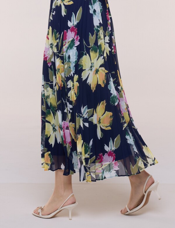 Vestido De Gasa Plisado AZUL/MULTI