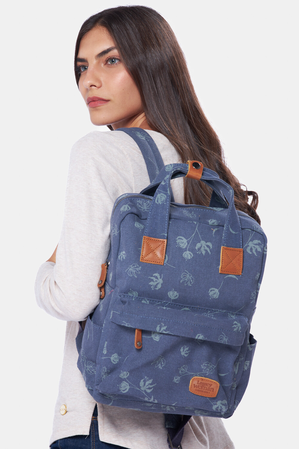 MOCHILA DE LONA ESTAMPADA Azul