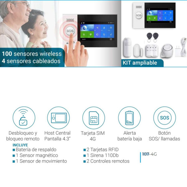 Kit Alarma Tuya 107t 4g TUYA SMART KIT ALARMA 4G WIFI PG500 TY