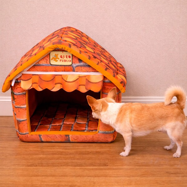 Casa Cucha Perro Pequeño Gato Tela Desarmable 40 x 46,5cm Color Naranja