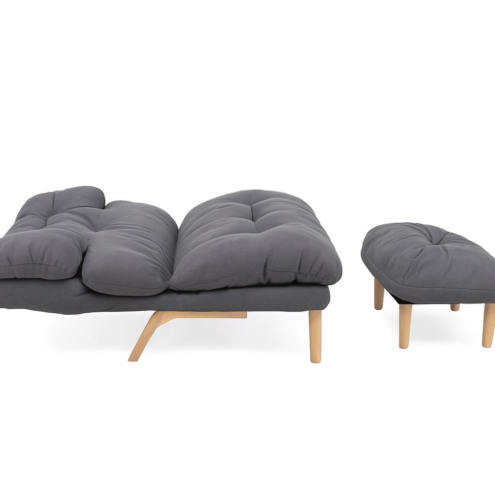 Poltrona Reclinable Con Puff Apoyapies Tapizado Gris