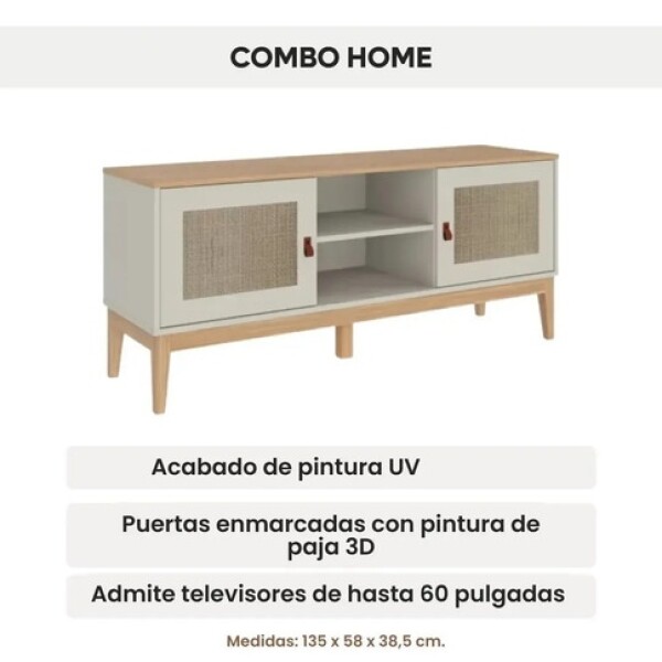 Rack ComboHome Tv 50'' Rattan 2 Puertas 1 Estante Nórdico Blanco 1