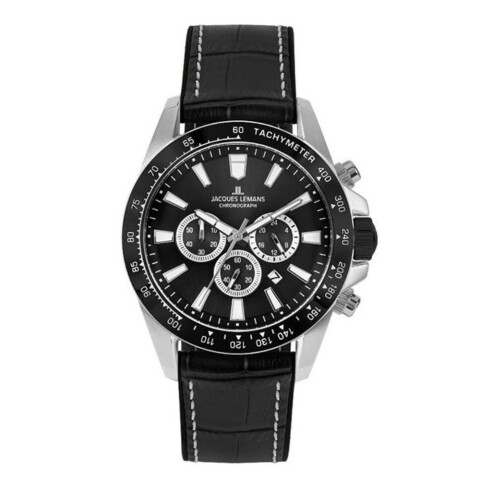Reloj Jacques Lemans 1-2140A para hombre en acero con correa de cuero negro y cronógrafo Reloj Jacques Lemans 1-2140a Para Hombre En Acero Con Correa De Cuero Negro Y Cronógrafo