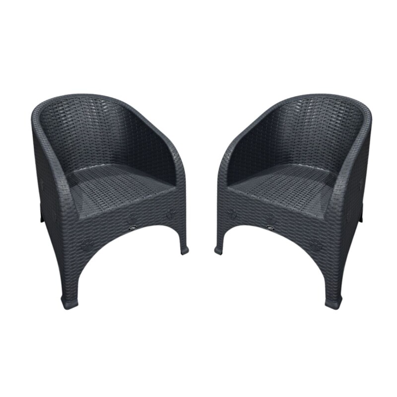 Set x2 sillones símil ratán + Mesa cuadrada GRIS