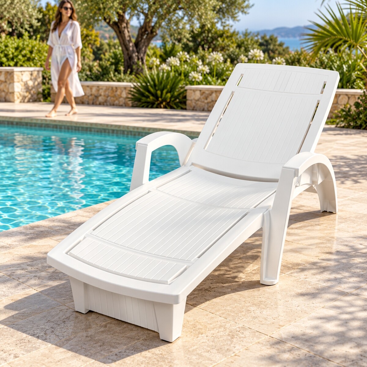 Reposera para piscina con posiciones - BLANCO 