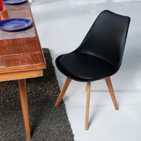 SILLA DE COMEDOR EAMES ACOLCHONADA Silla Eames Negra con Asiento Acolchado