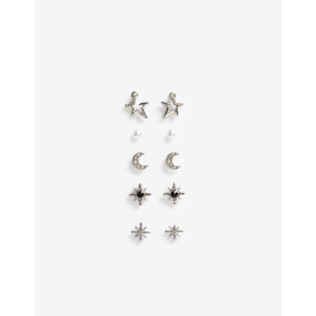 Aros Set Metal Plateado Rodio
