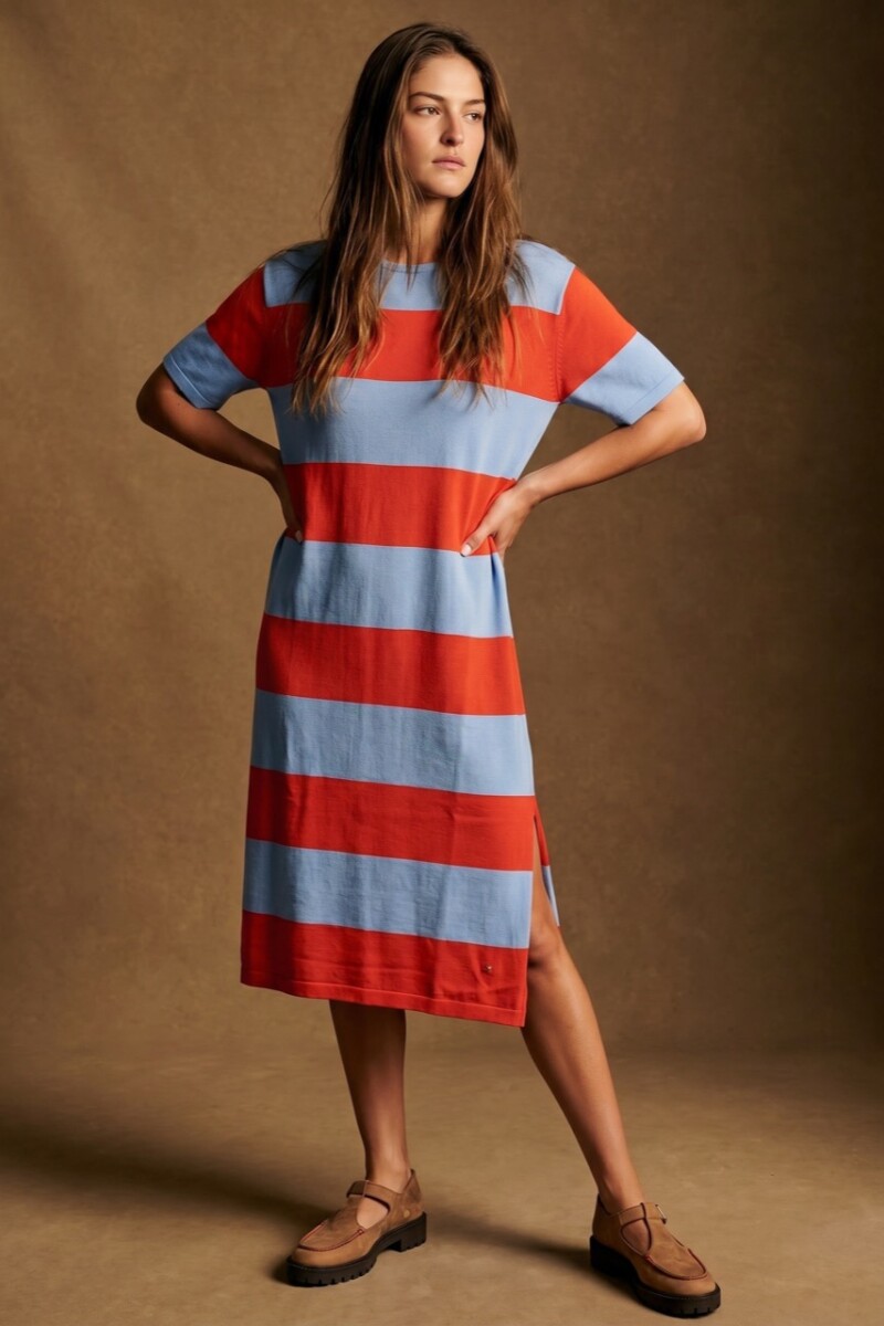 Vestido Tejido A Rayas Rojo