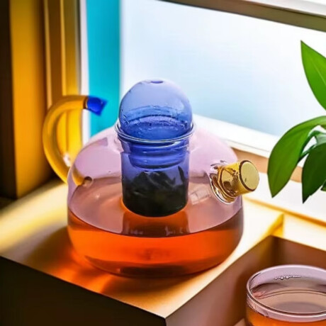 Tetera con infusor de vidrio borosilicato contraste de colores - 600ml Rosado