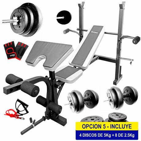 Banco Pecho + Scott + Barra 150 +2 Mancuernas +40kg 4 Discos 5kg + 8 Discos 2.5kg