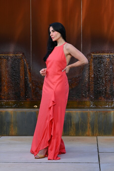 Vestido largo de lino Elara Coral